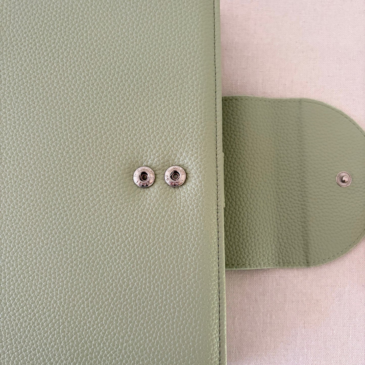 Sage pebble vegan leather binder with 2 snap closures